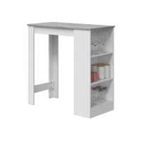 Tavolo fisso Andreoli, Tavolo alto da cucina, Penisola con 3 ripiani, Bancone ausiliare, Bancone ausiliare, cm 103x50h105, Bianco e Cemento