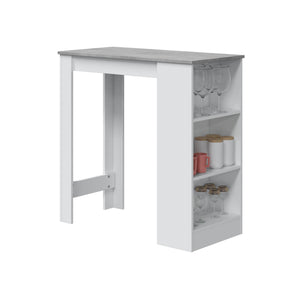 Tavolo fisso Andreoli, Tavolo alto da cucina, Penisola con 3 ripiani, Bancone ausiliare, Bancone ausiliare, cm 103x50h105, Bianco e Cemento