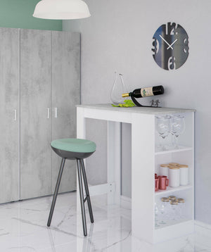 Tavolo fisso Andreoli, Tavolo alto da cucina, Penisola con 3 ripiani, Bancone ausiliare, Bancone ausiliare, cm 103x50h105, Bianco e Cemento