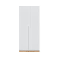 Guardaroba Alpine, Armadio per camera da letto a 2 ante battenti, Mobile con 3 ripiani e barra appendiabiti, cm 90x52h200, Rovere nodi e Bianco