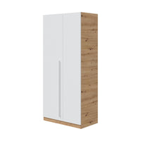 Guardaroba Alpine, Armadio per camera da letto a 2 ante battenti, Mobile con 3 ripiani e barra appendiabiti, cm 90x52h200, Rovere nodi e Bianco