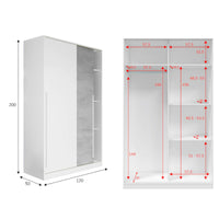 Guardaroba Aristode, Armadio per camera da letto a 2 ante scorrevoli, Mobile con barra appendiabiti e 3 ripiani, cm 120x50h200, Cemento e Bianco