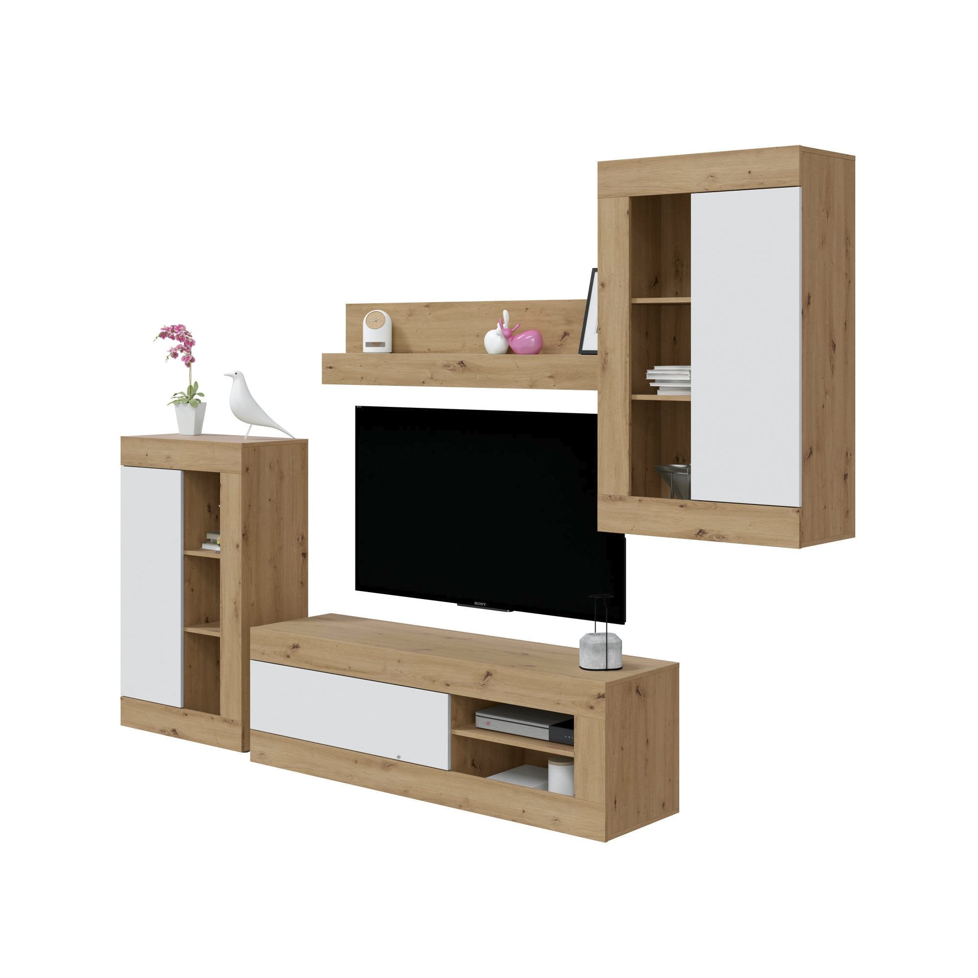 Parete Attrezzata 6 Ripiani, 150x41.5x47.5h cm Marrone Rovere