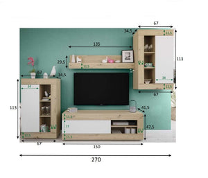 Parete Attrezzata 6 Ripiani, 150x41.5x47.5h cm Marrone Rovere