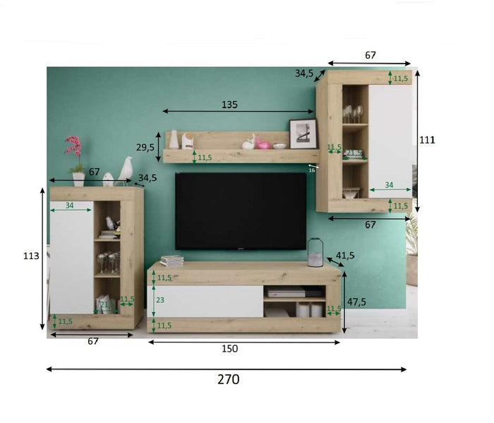 Parete Attrezzata 6 Ripiani, 150x41.5x47.5h cm Marrone Rovere