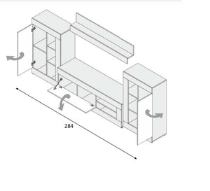Parete Attrezzata 6 Ripiani, 150x41.5x47.5h cm Marrone Rovere