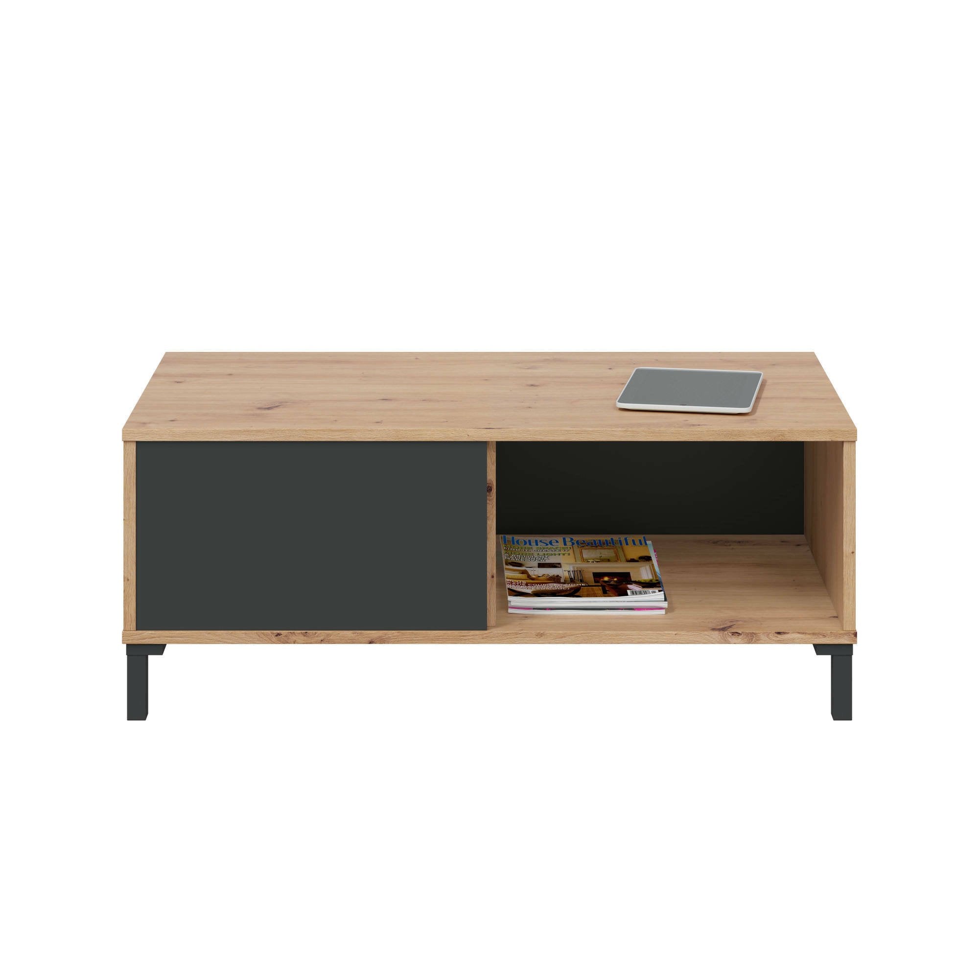 Tavolino da salotto Axinia, Tavolino da caffÒ¨, Tavolo basso da soggiorno, cm 100x50h40, Rovere nodi e Antracite