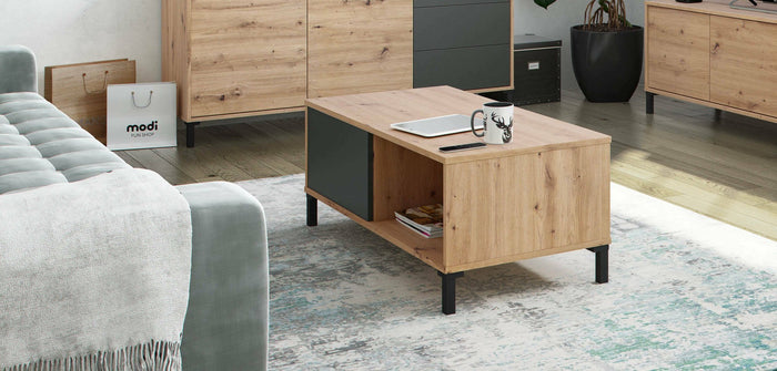 Tavolino da salotto Axinia, Tavolino da caffÒ¨, Tavolo basso da soggiorno, cm 100x50h40, Rovere nodi e Antracite