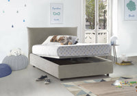 Letto piazza e mezza Arpaise, Letto contenitore con rivestimento in tessuto, 100% Made in Italy, Apertura frontale, con materasso Cm 120x190 incluso, Beige