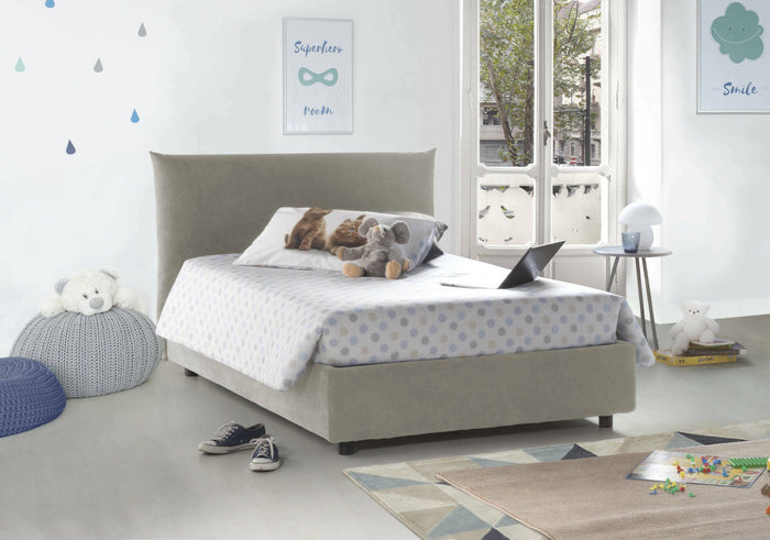 Letto piazza e mezza Arpaise, Letto contenitore con rivestimento in tessuto, 100% Made in Italy, Apertura frontale, con materasso Cm 120x190 incluso, Beige