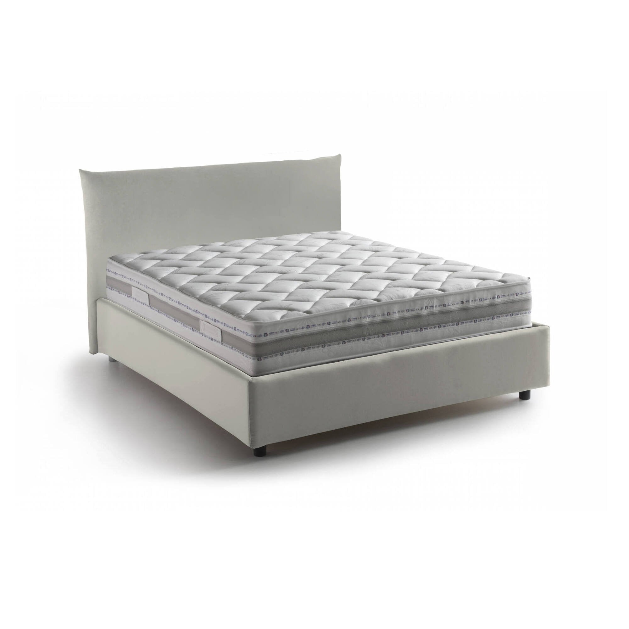 Letto piazza e mezza Arpaise, Letto contenitore con rivestimento in tessuto, 100% Made in Italy, Apertura frontale, con materasso Cm 120x190 incluso, Beige