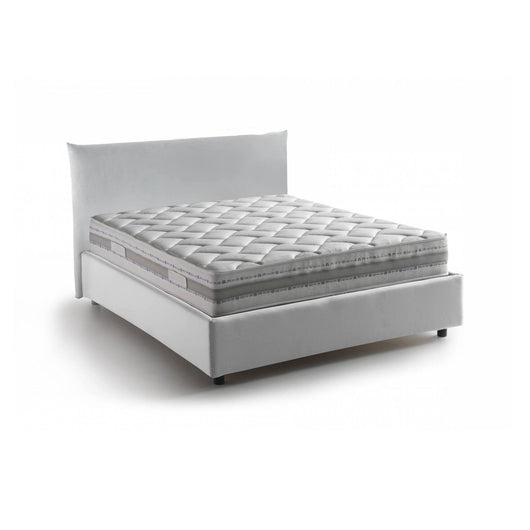 Letto piazza e mezza Arpaise, Letto contenitore con rivestimento in tessuto, 100% Made in Italy, Apertura frontale, con materasso Cm 120x190 incluso, Bianco