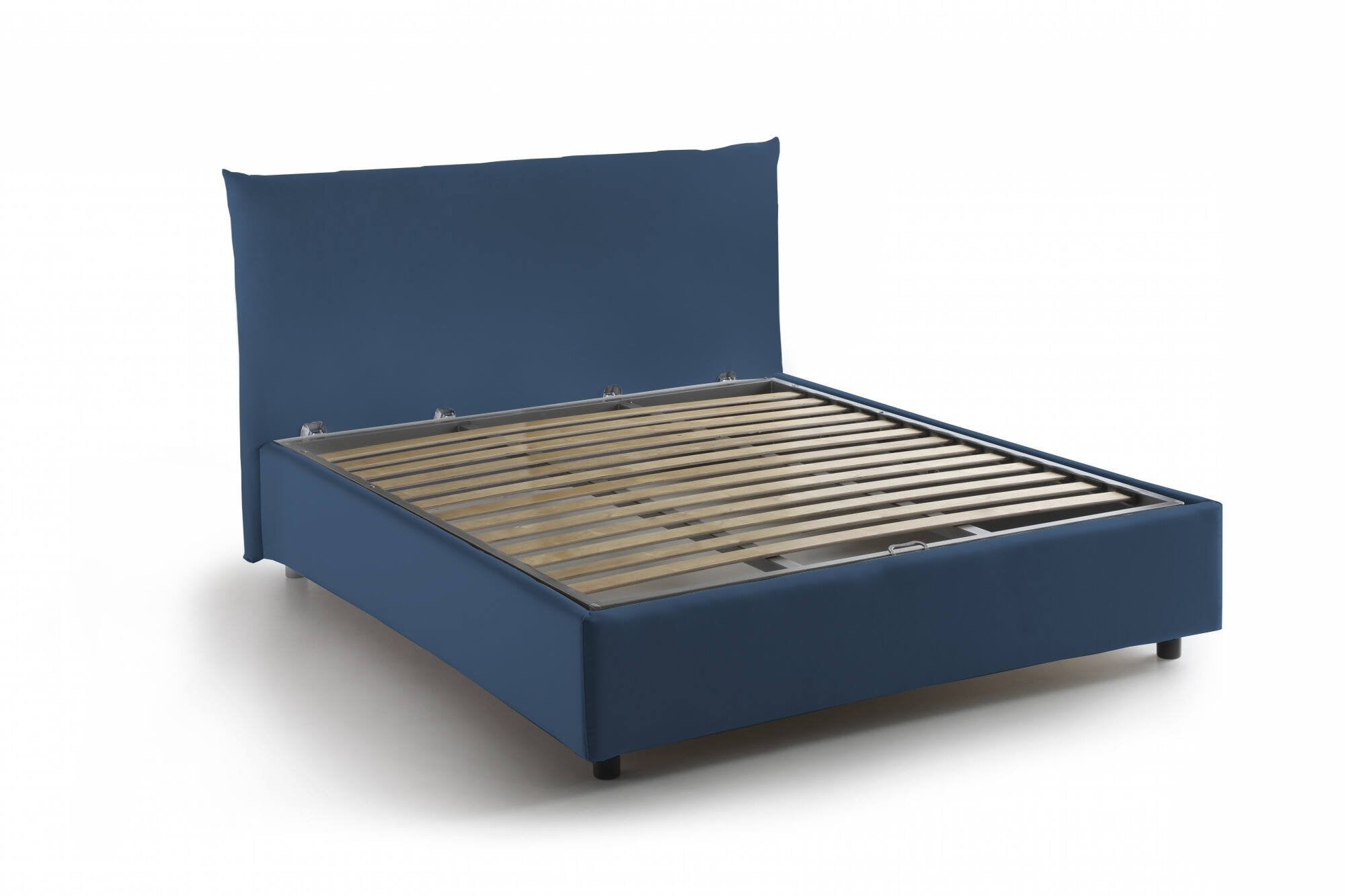 Letto piazza e mezza Arpaise, Letto contenitore con rivestimento in tessuto, 100% Made in Italy, Apertura frontale, con materasso Cm 120x190 incluso, Blu