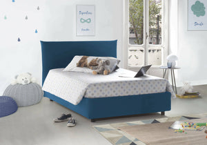 Letto piazza e mezza Arpaise, Letto contenitore con rivestimento in tessuto, 100% Made in Italy, Apertura frontale, con materasso Cm 120x190 incluso, Blu