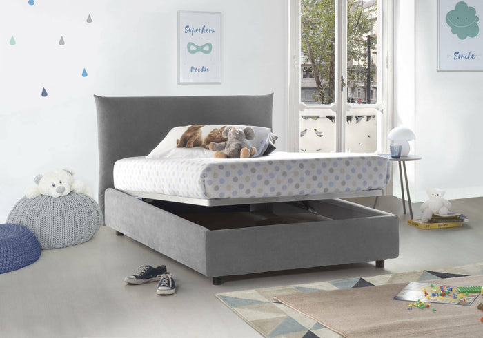 Letto piazza e mezza Arpaise, Letto contenitore con rivestimento in tessuto, 100% Made in Italy, Apertura frontale, con materasso Cm 120x190 incluso, Grigio
