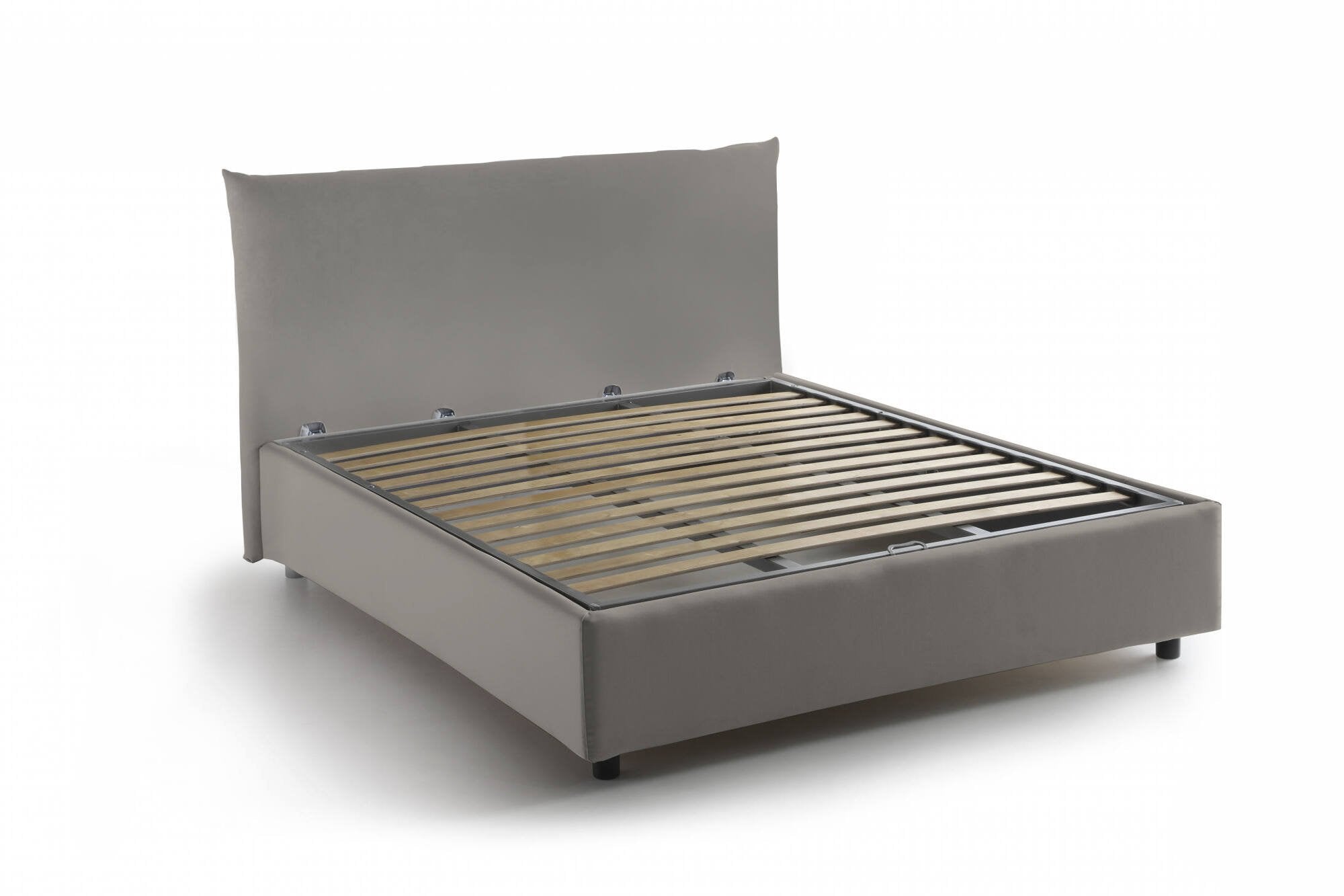 Letto piazza e mezza Arpaise, Letto contenitore con rivestimento in tessuto, 100% Made in Italy, Apertura frontale, con materasso Cm 120x190 incluso, Tortora