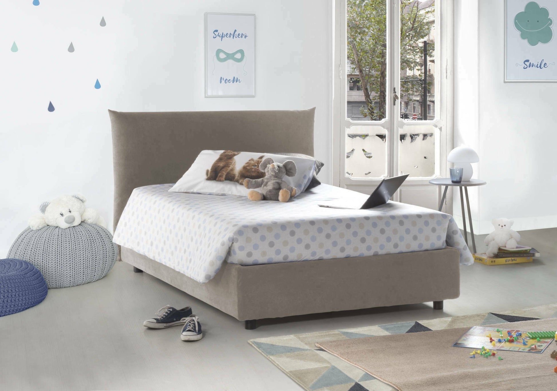 Arpaise, Letto Piazza e Mezza Materasso Incluso Made in Italy, Grigio Tortora