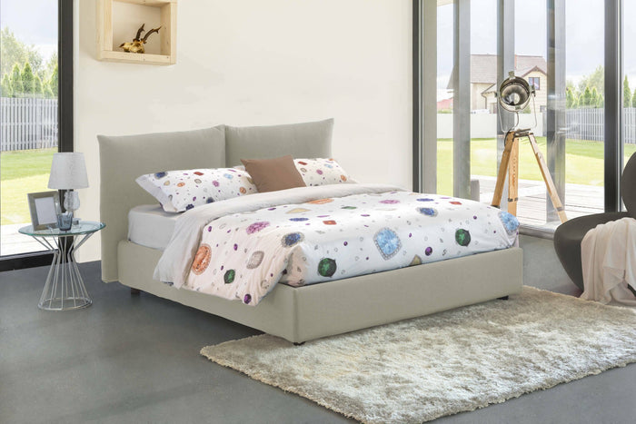 Letto matrimoniale Arpino, Letto contenitore con rivestimento in tessuto, 100% Made in Italy, Apertura frontale, con materasso Cm 160x190 incluso, Beige
