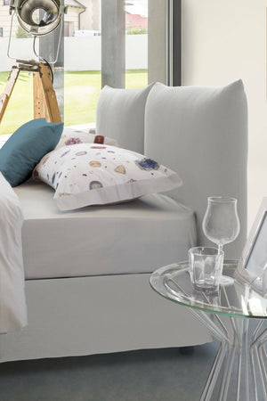 Letto matrimoniale Arpino, Letto contenitore con rivestimento in tessuto, 100% Made in Italy, Apertura frontale, con materasso Cm 160x190 incluso, Bianco