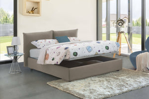 Letto matrimoniale Arpino, Letto contenitore con rivestimento in tessuto, 100% Made in Italy, Apertura frontale, con materasso Cm 160x190 incluso, Tortora