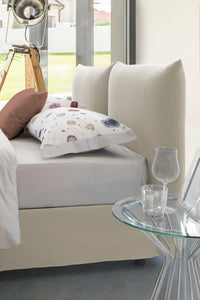 Letto matrimoniale Arcole, Letto contenitore con rivestimento in tessuto, 100% Made in Italy, Apertura frontale, con materasso Cm 160x200 incluso, Beige