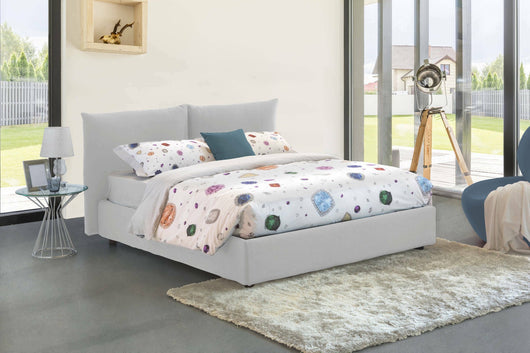 Letto matrimoniale Arcole, Letto contenitore con rivestimento in tessuto, 100% Made in Italy, Apertura frontale, con materasso Cm 160x200 incluso, Bianco