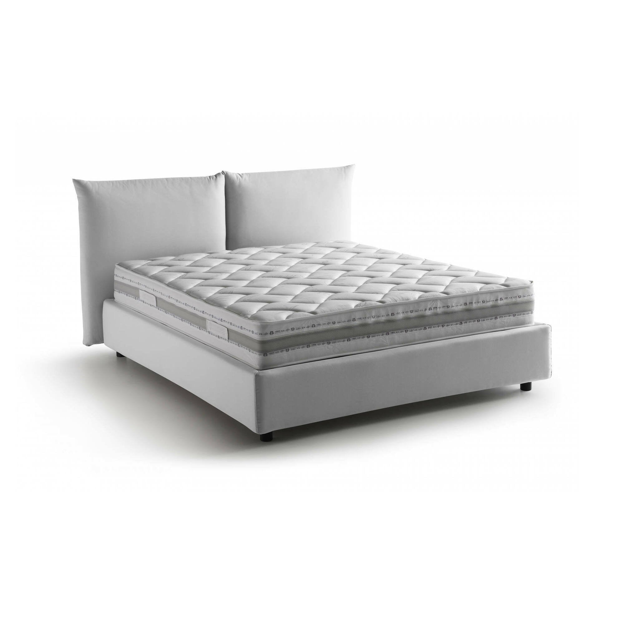 Letto matrimoniale Arcole, Letto contenitore con rivestimento in tessuto, 100% Made in Italy, Apertura frontale, con materasso Cm 160x200 incluso, Bianco