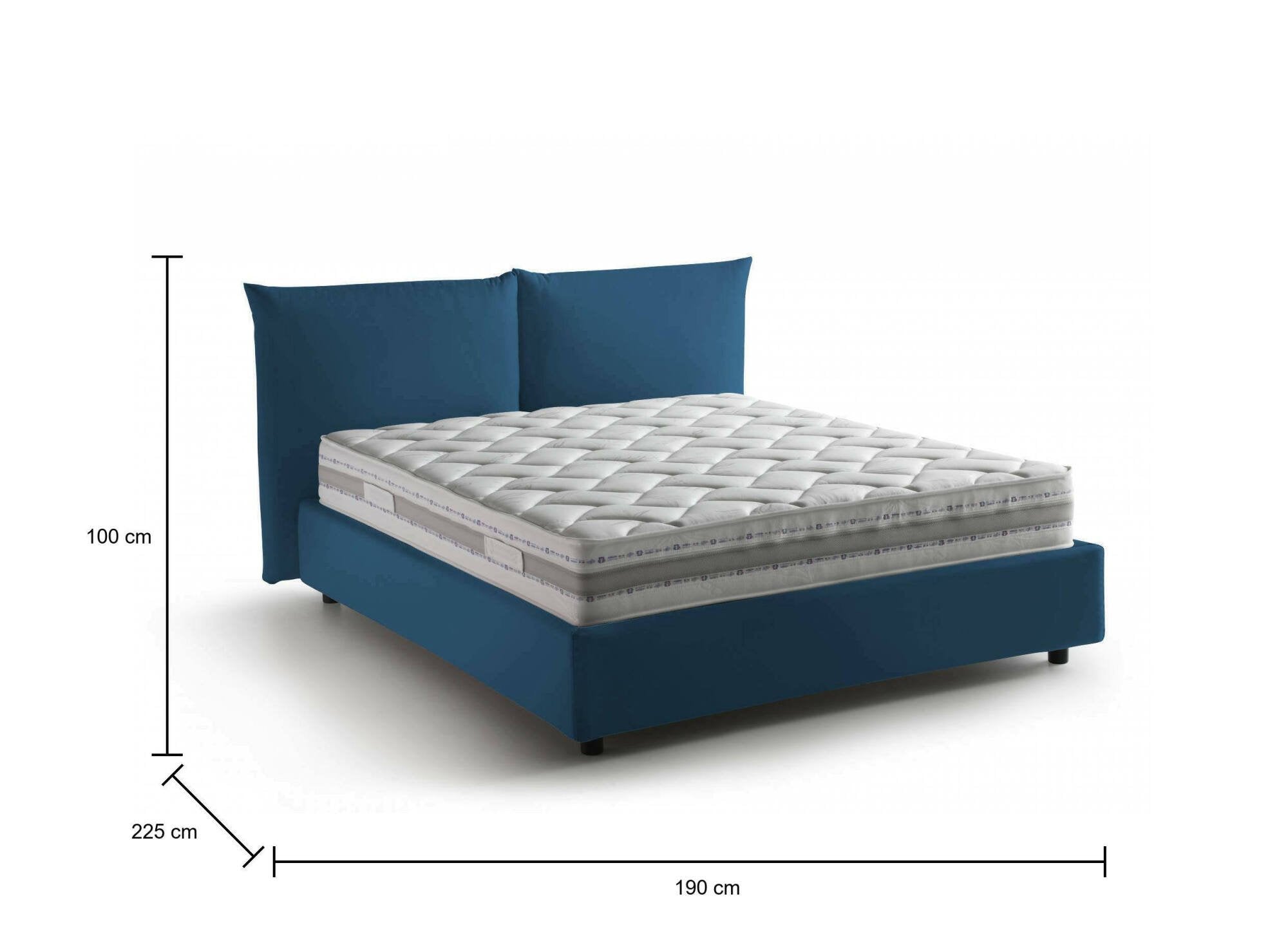 Letto matrimoniale Arcole, Letto contenitore con rivestimento in tessuto, 100% Made in Italy, Apertura frontale, con materasso Cm 160x200 incluso, Blu