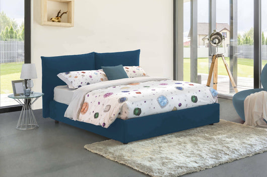 Letto matrimoniale Arcole, Letto contenitore con rivestimento in tessuto, 100% Made in Italy, Apertura frontale, con materasso Cm 160x200 incluso, Blu