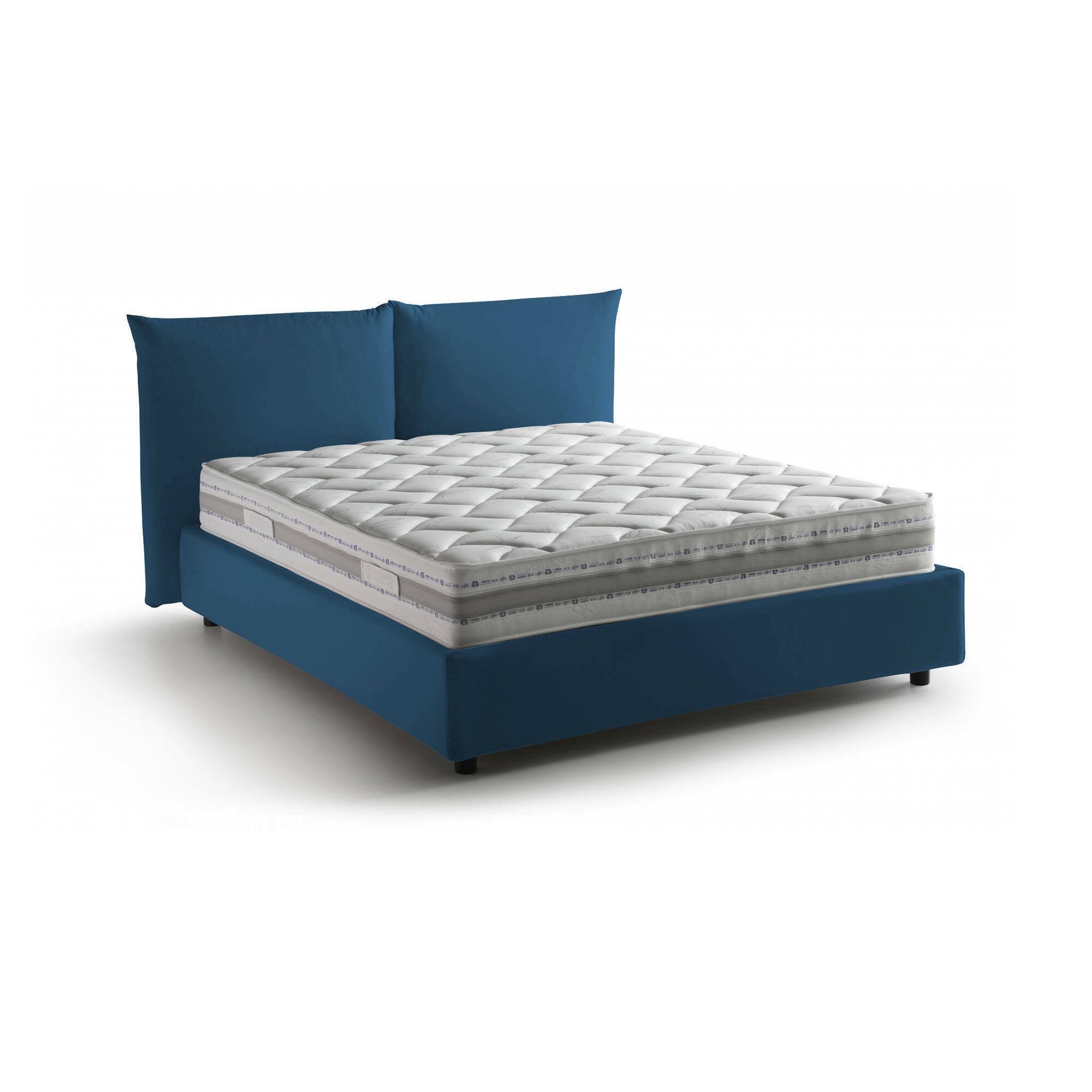 Letto matrimoniale Arcole, Letto contenitore con rivestimento in tessuto, 100% Made in Italy, Apertura frontale, con materasso Cm 160x200 incluso, Blu