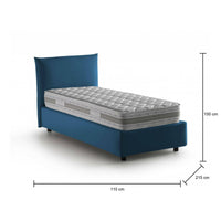 Letto singolo Azeglio, Letto contenitore con rivestimento in tessuto, 100% Made in Italy, Apertura frontale, con materasso Cm 80x190 incluso, Blu