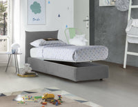 Letto singolo Azeglio, Letto contenitore con rivestimento in tessuto, 100% Made in Italy, Apertura frontale, con materasso Cm 80x190 incluso, Grigio