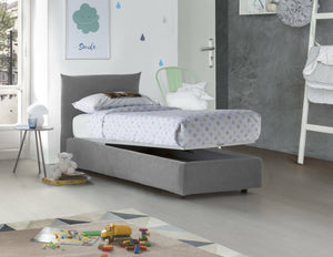 Letto singolo Azeglio, Letto contenitore con rivestimento in tessuto, 100% Made in Italy, Apertura frontale, con materasso Cm 80x190 incluso, Grigio