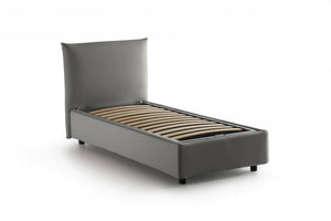 Letto singolo Azeglio, Letto contenitore con rivestimento in tessuto, 100% Made in Italy, Apertura frontale, con materasso Cm 80x190 incluso, Grigio