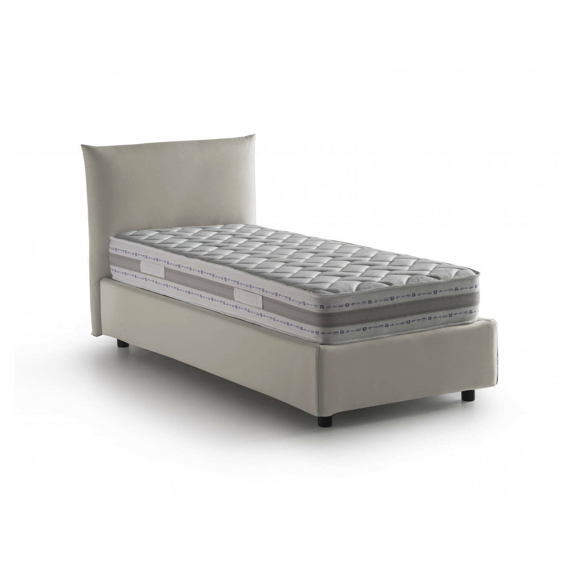 Letto singolo Astianatte, Letto contenitore con rivestimento in tessuto, 100% Made in Italy, Apertura laterale, con materasso Cm 80x190 incluso, Beige