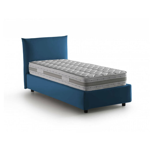 Letto singolo Astianatte, Letto contenitore con rivestimento in tessuto, 100% Made in Italy, Apertura laterale, con materasso Cm 80x190 incluso, Blu