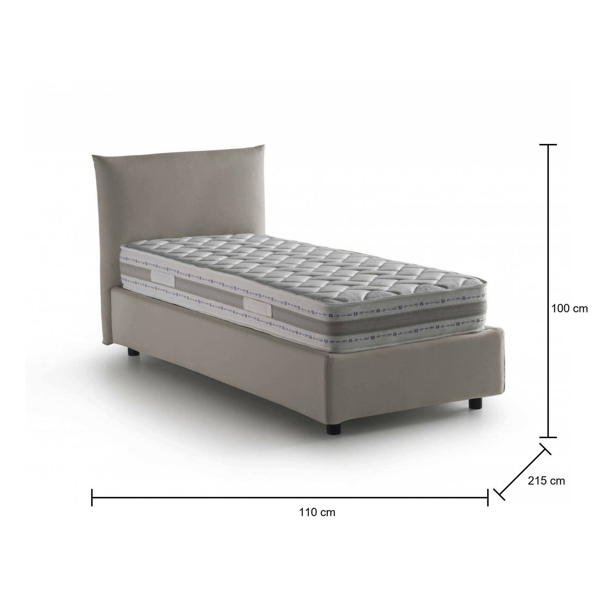 Letto singolo Astianatte, Letto contenitore con rivestimento in tessuto, 100% Made in Italy, Apertura laterale, con materasso Cm 80x190 incluso, Tortora