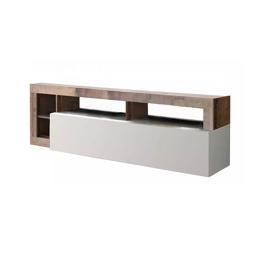 Mobile da soggiorno Porta Arkangel, Made in Italy, Credenza per Arkangel da salotto a 1 anta e vani aperti, cm 184x42h58, colore Bianco lucido e Pero