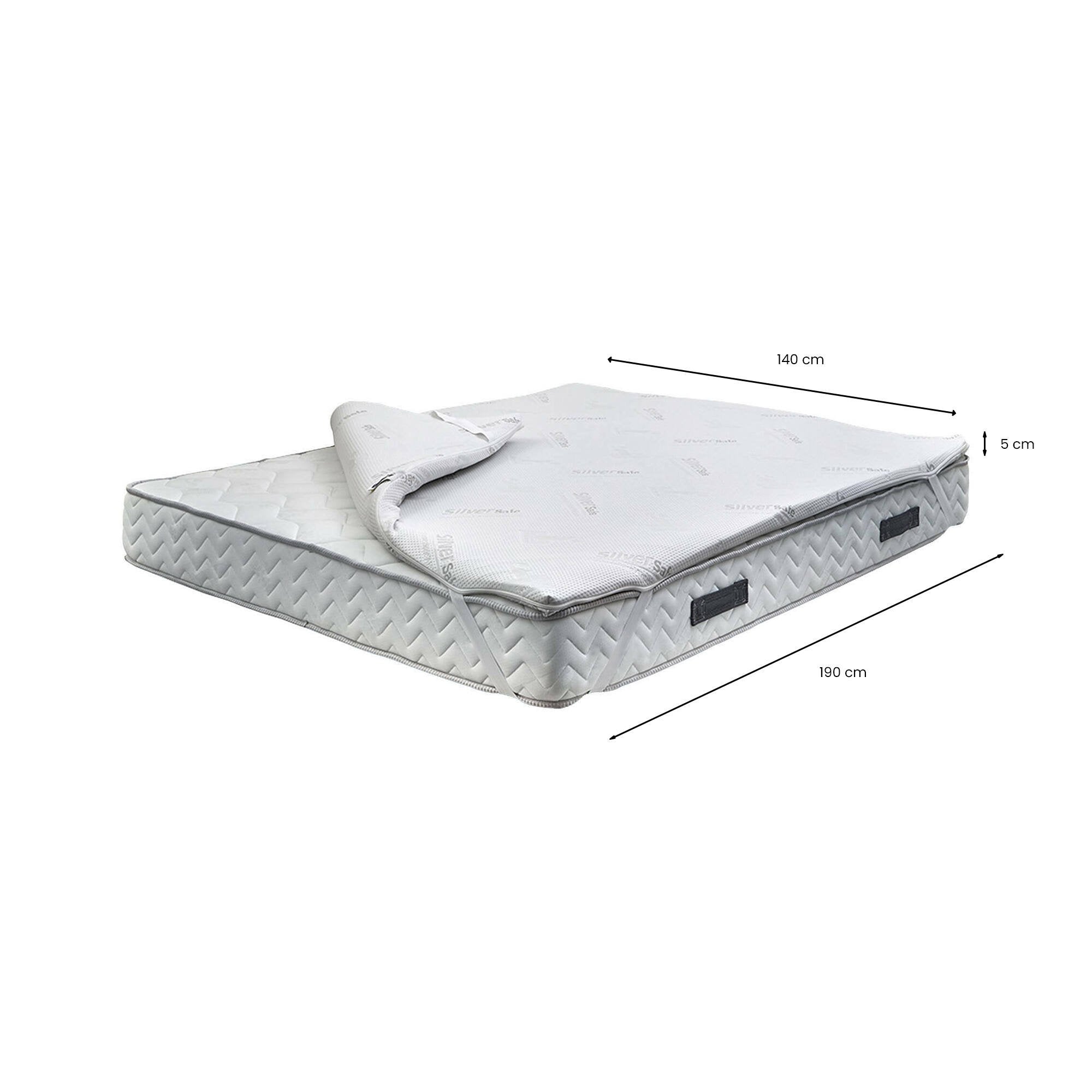 Key, Topper Matrimoniale Sfoderabile Made in Italy, 190x140x5h cm Bianco