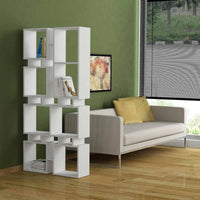 Libreria 0, Biblioteca a 8 scomparti, Scaffale da ufficio per libri, Mobile portalibri, Cm 79x24h166, Bianco