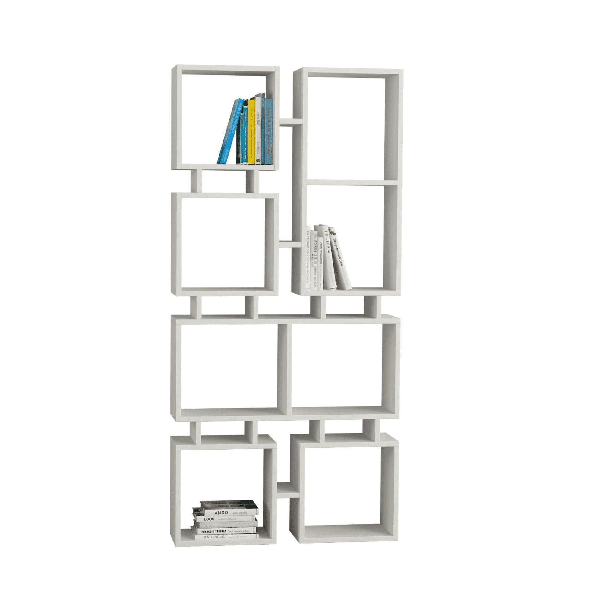 Libreria 0, Biblioteca a 8 scomparti, Scaffale da ufficio per libri, Mobile portalibri, Cm 79x24h166, Bianco