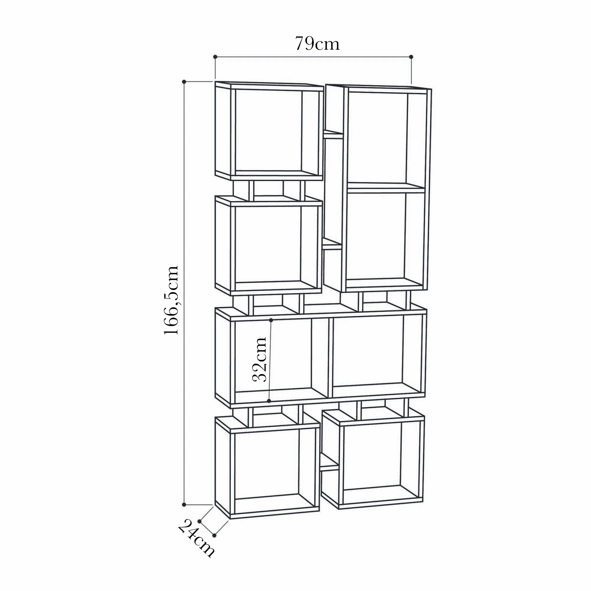 Libreria 0, Biblioteca a 8 scomparti, Scaffale da ufficio per libri, Mobile portalibri, Cm 79x24h166, Bianco