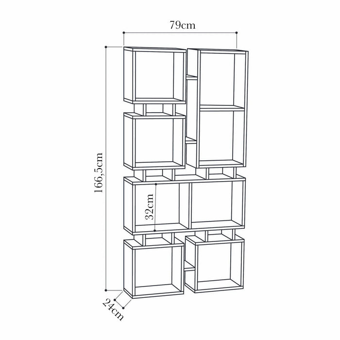 Libreria 0, Biblioteca a 8 scomparti, Scaffale da ufficio per libri, Mobile portalibri, Cm 79x24h166, Bianco