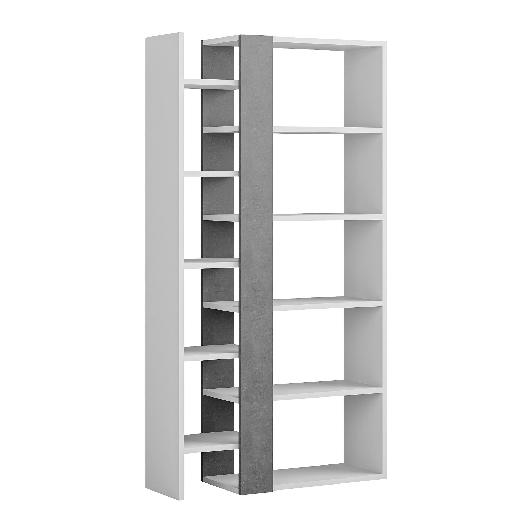 Libreria 0, Biblioteca a 9 scomparti, Scaffale da ufficio per libri, Mobile portalibri, Cm 80x29h150, Bianco e Grigio