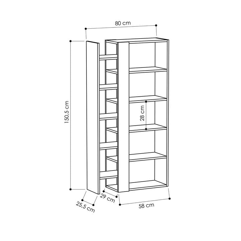 Libreria 0, Biblioteca a 9 scomparti, Scaffale da ufficio per libri, Mobile portalibri, Cm 80x29h150, Bianco e Grigio