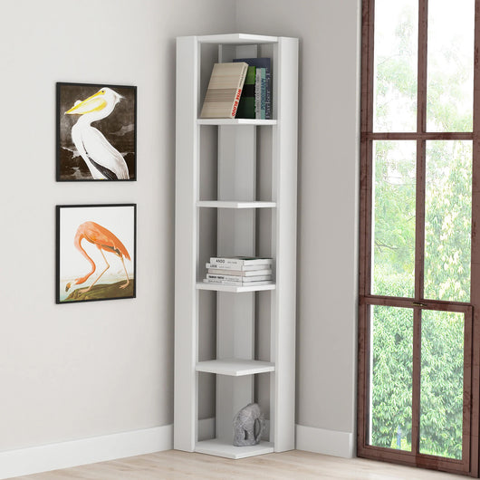 Libreria 0, Biblioteca a 5 scaffali, Scaffale da ufficio per libri, Mobile portalibri, Cm 34x34h160, Bianco
