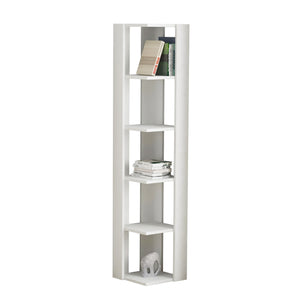 Libreria 0, Biblioteca a 5 scaffali, Scaffale da ufficio per libri, Mobile portalibri, Cm 34x34h160, Bianco