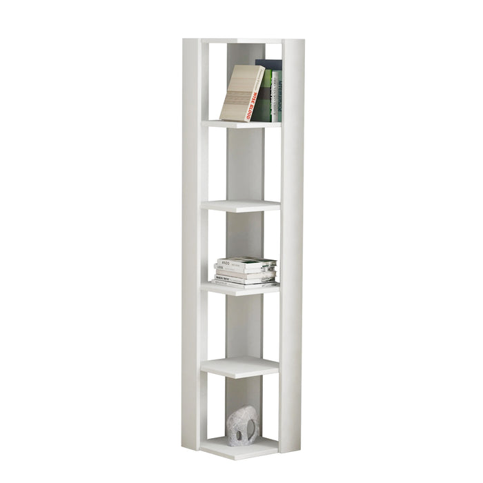Libreria 0, Biblioteca a 5 scaffali, Scaffale da ufficio per libri, Mobile portalibri, Cm 34x34h160, Bianco