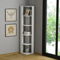 Libreria 0, Biblioteca a 5 scaffali, Scaffale da ufficio per libri, Mobile portalibri, Cm 34x34h160, Bianco