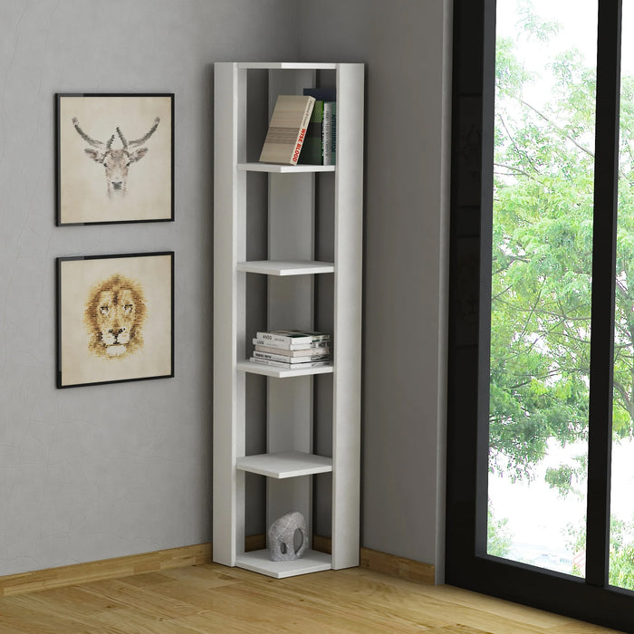 Libreria 0, Biblioteca a 5 scaffali, Scaffale da ufficio per libri, Mobile portalibri, Cm 34x34h160, Bianco